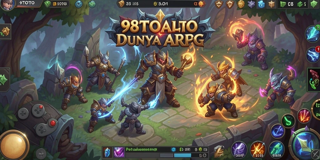 Karakter bertempur melawan monster dalam dunia fantasi ARPG.