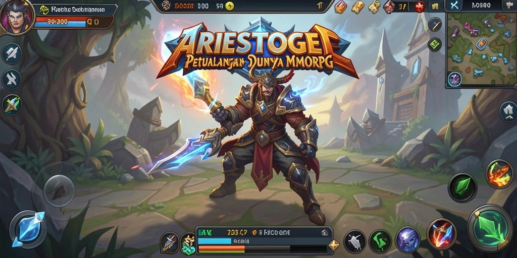 Screenshot utama ARIESTOGEL menampilkan aksi seru dalam permainan MMORPG.