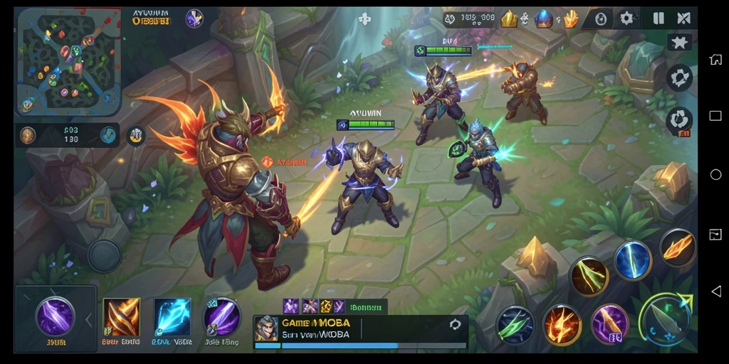 Tampilan gameplay seru di AYUWIN dengan aksi MOBA yang mendebarkan.