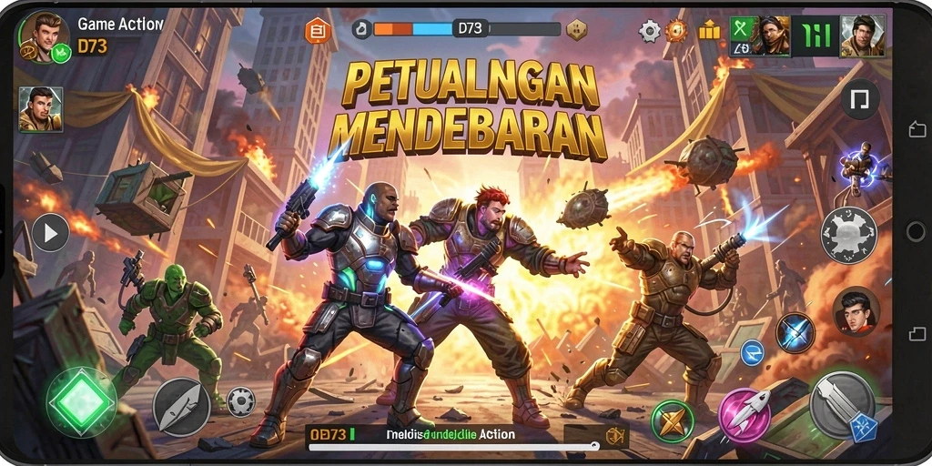 Screenshot D73 menampilkan aksi mendebarkan dalam gameplay Action.