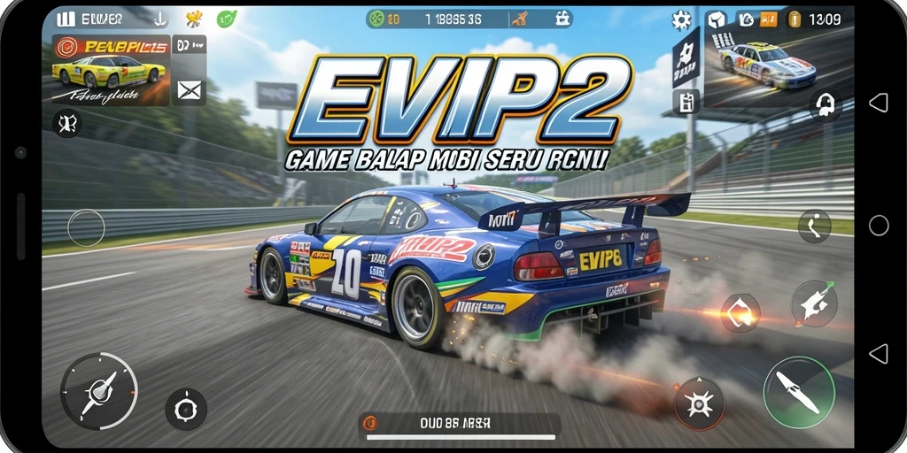 Screenshot gameplay EVIP2, menampilkan aksi seru di lintasan balap.