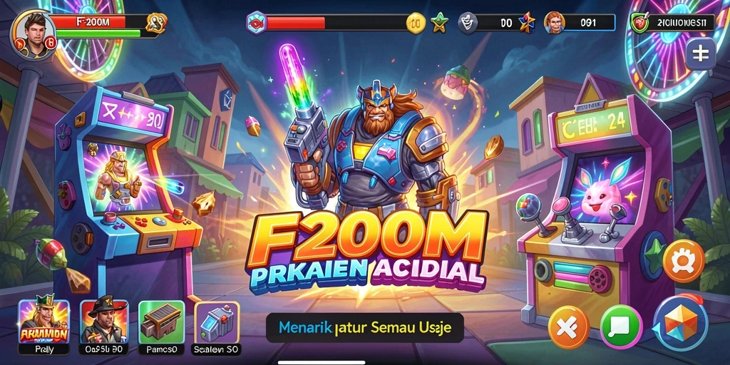 Screenshot gameplay F200M yang menunjukkan aksi seru di dunia arcade.