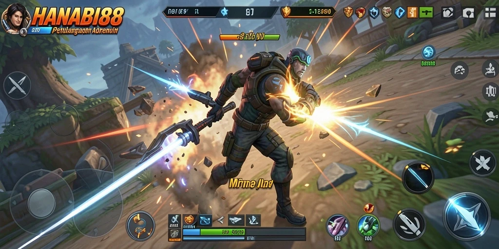 Tampilan seru gameplay action di HANABI88 dengan pertempuran intens.