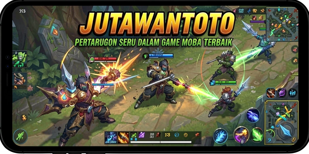 Tangkapan layar gameplay JUTAWANTOTO yang menampilkan aksi pertarungan tim.