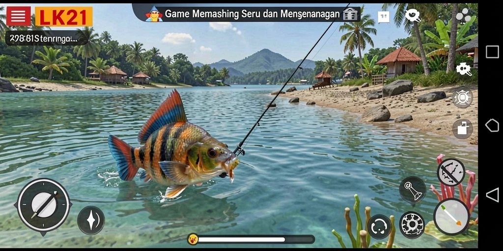 Screenshot gameplay LK21 menampilkan keseruan memancing di lokasi indah.