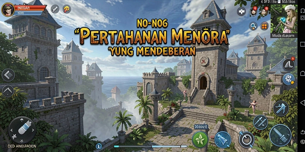 Tampilan gameplay N06 dengan berbagai menara dan musuh mendebarkan.