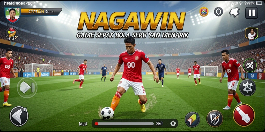 Screenshot NAGAWIN menampilkan aksi seru dalam pertandingan sepak bola.
