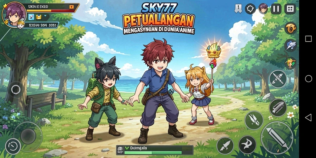 Tampilan gameplay <strong>SKY77</strong> yang menakjubkan dengan karakter anime yang memikat.