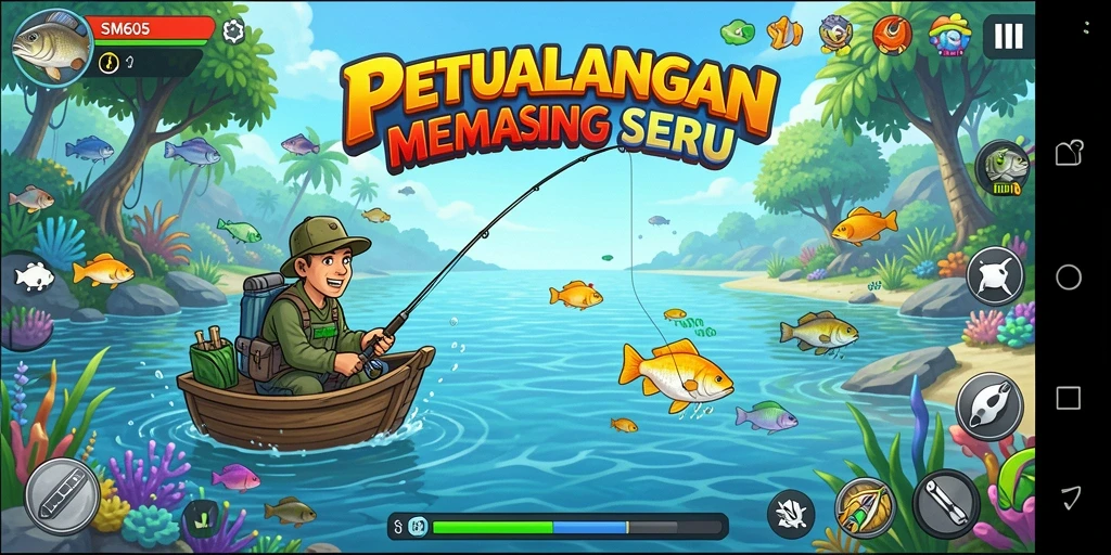 Tampilan gameplay memancing yang seru di SM605.