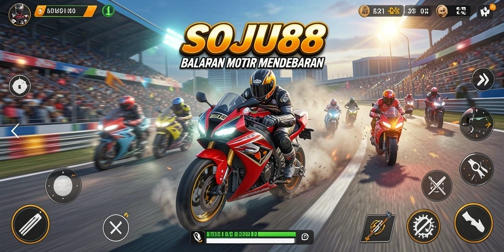 Gameplay seru dan mendebarkan dalam balapan motor.