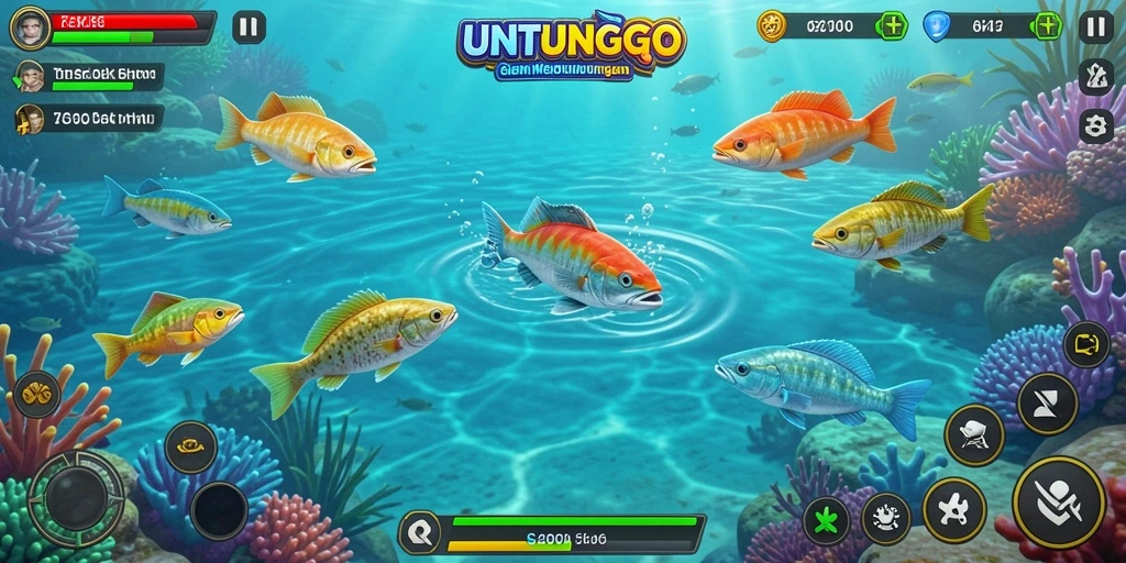 Tampilan permainan UNTUNGGO yang seru dalam menangkap ikan.