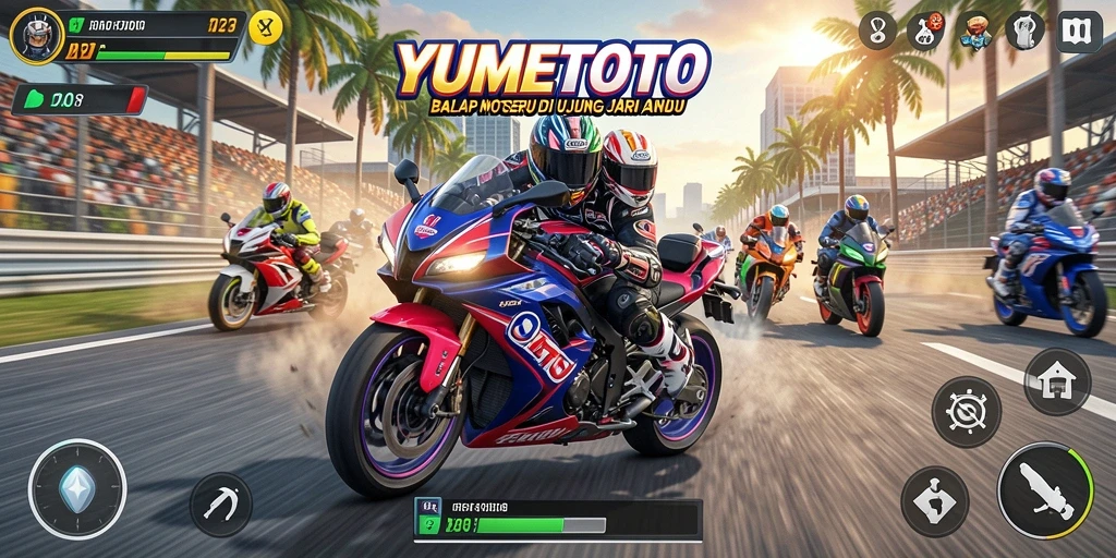 Gameplay YUMETOTO menampilkan adrenalin balapan motor yang mendebarkan.